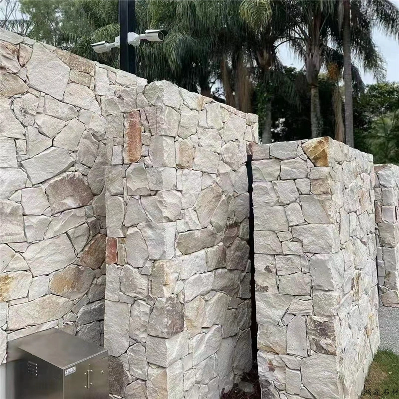 Fieldstone style beige white crazy sandstone for outdoor garden privacy boundary wall and landscape retaining wall build