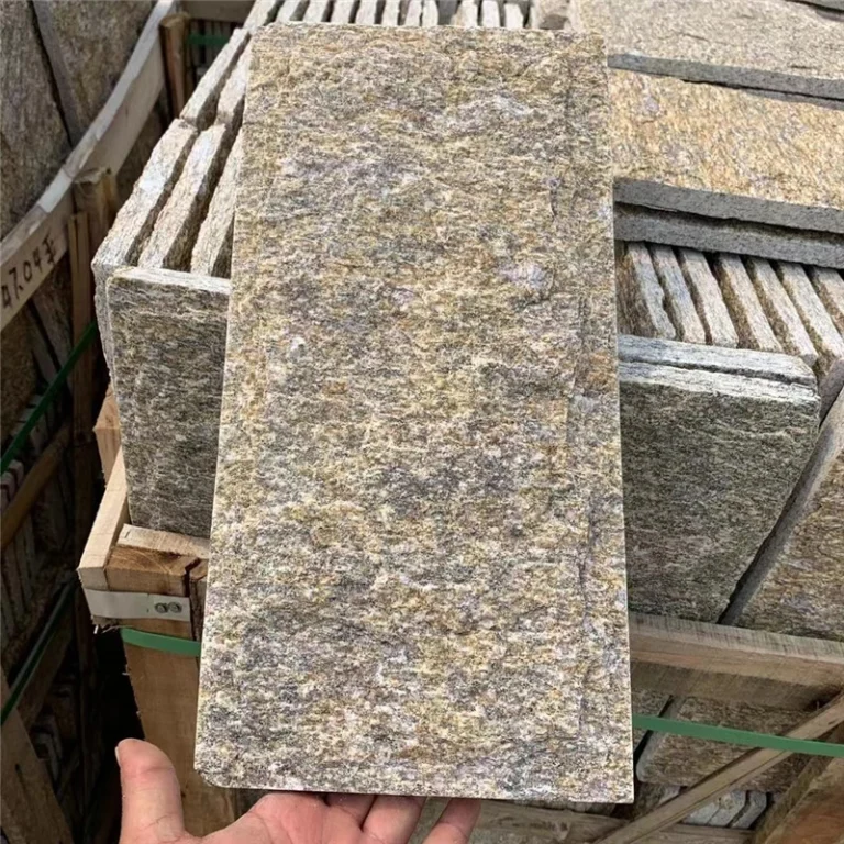 Golden Yellow Mushroom Stone Wall Cladding, natural mushroom‑faced stone tile for exterior wall decoration