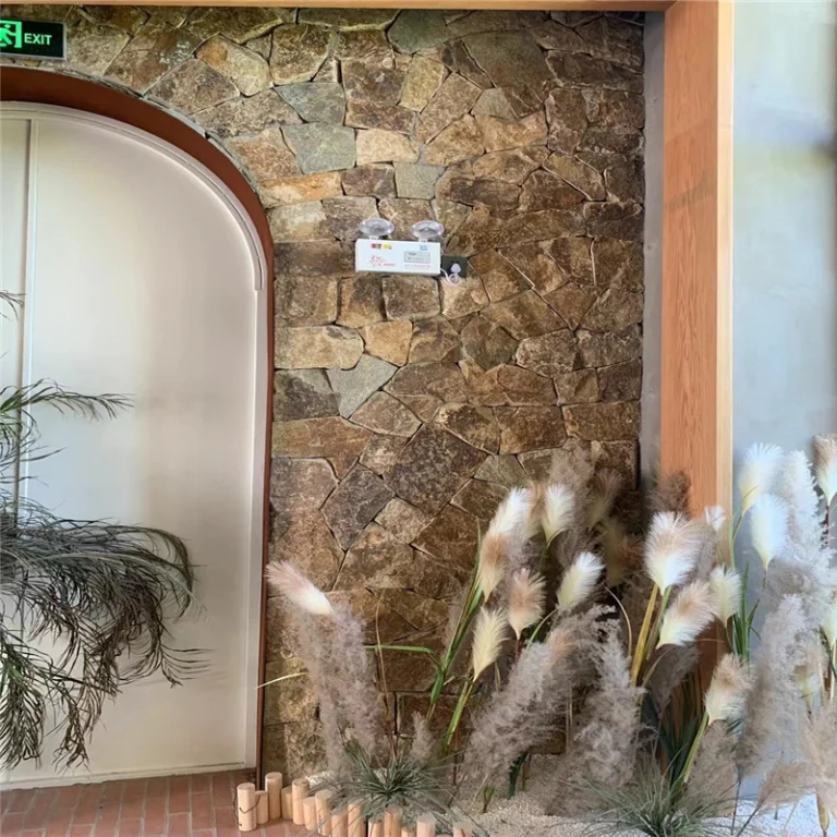 Rust Brown Crazy Paving Stone interior feature wall with natural irregular stone texture