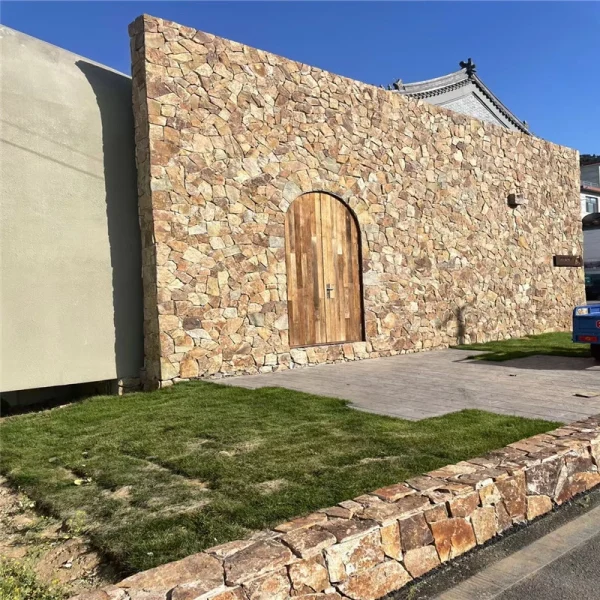 Rusty Yellow Crazy Paving Stone, Rustic Natural Stone for Wall Cladding & Ground Paving
