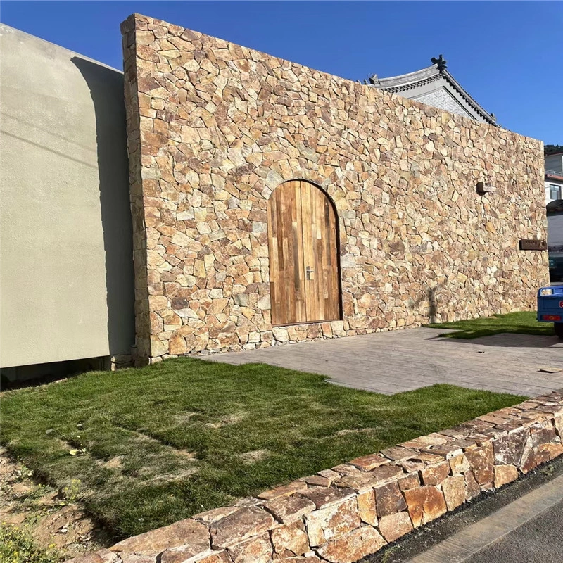 Rusty Yellow Crazy Paving Stone, natural irregular stone for garden boundary wall landscaping 