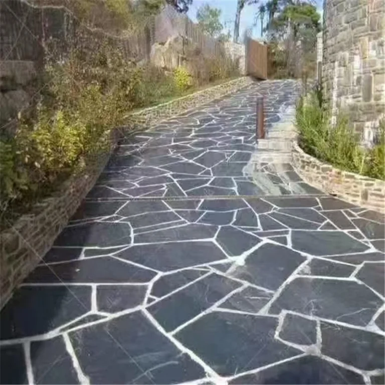 Dark grey slate crazy paving, natural irregular flagstone for outdoor garden patio and walkway flooring