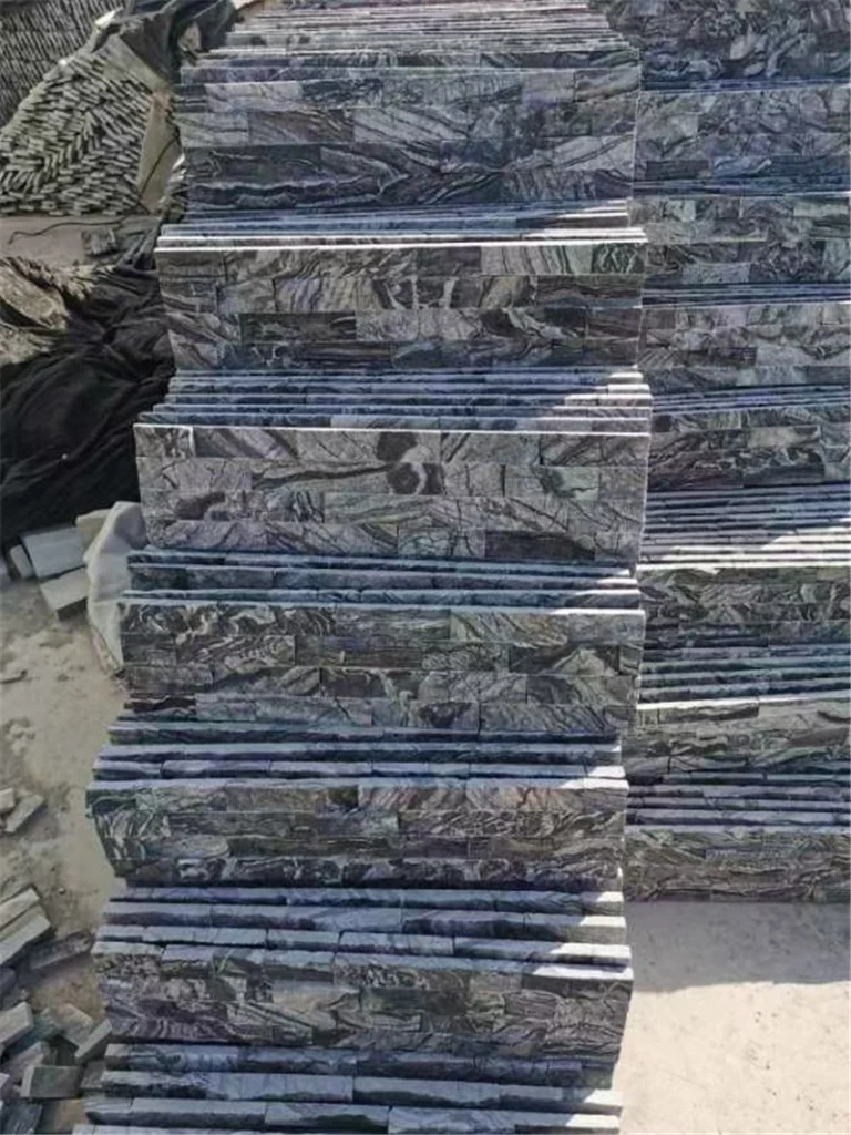 Black Stacked Stone Wall Cladding stacked natural stone panels ready for shipment