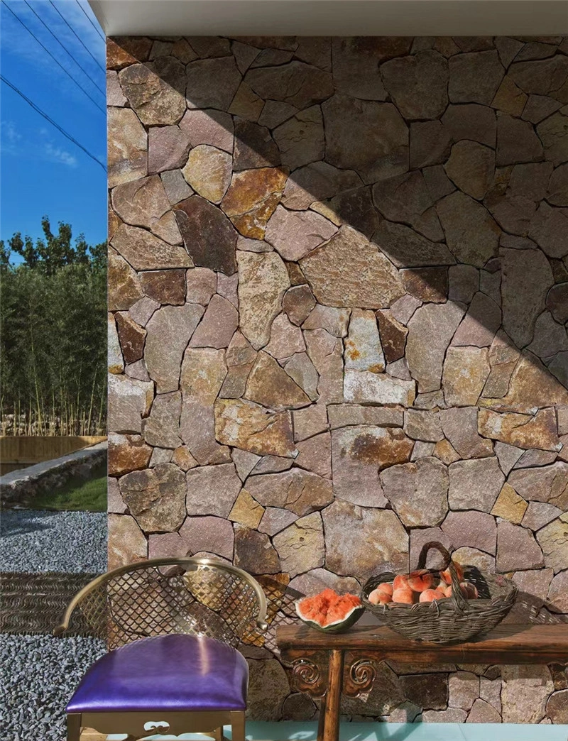 Rusty Yellow Crazy Paving Stone, Rustic Natural Stone for Wall Cladding & Ground Paving 