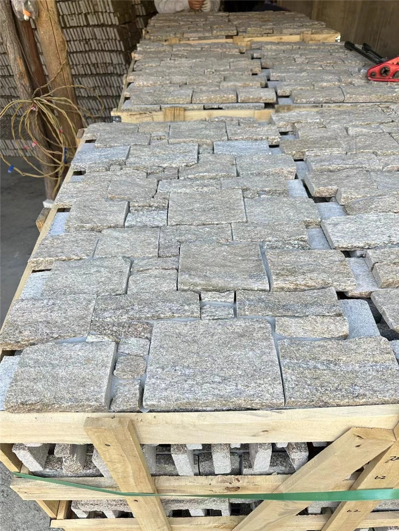Bundled Natural Yellow Stacked Ledger Stone on Wooden Pallets for Wholesale Export