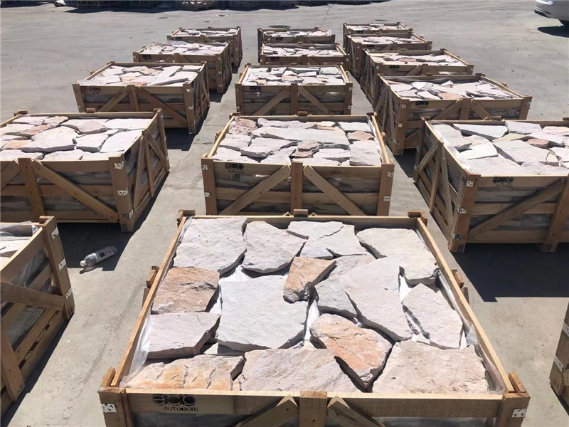 Crated loose white sandstone stones packed for FCL export shipment