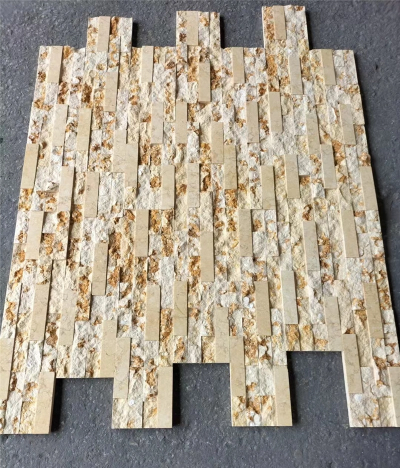 Interlock Yellow Wood‑Grain Stacked Stone pre‑assembled stacked stone panel sample
