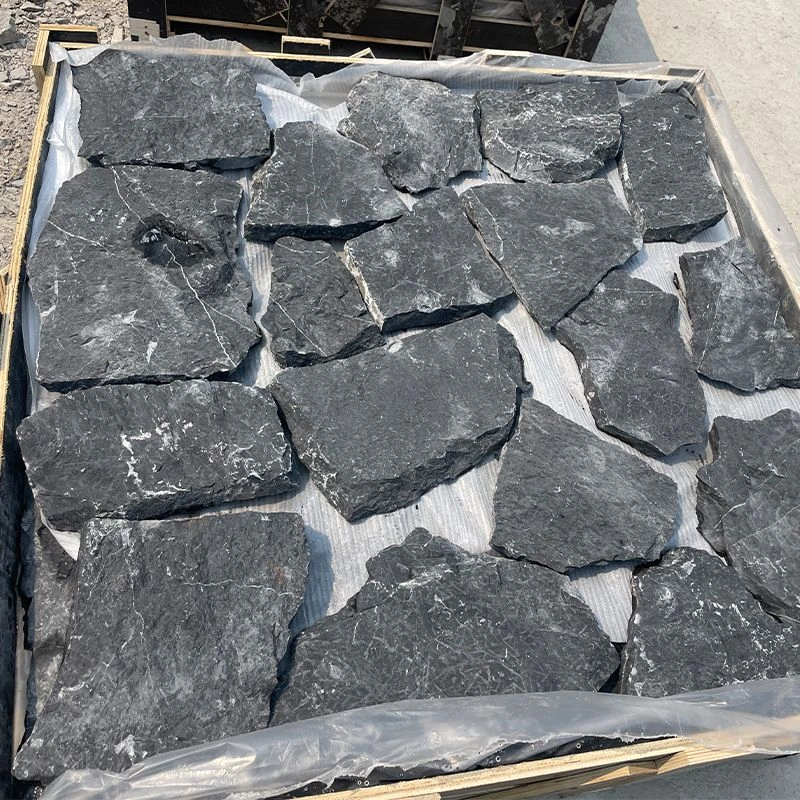 Raw charcoal grey crazy paving loose natural stone bulk stock