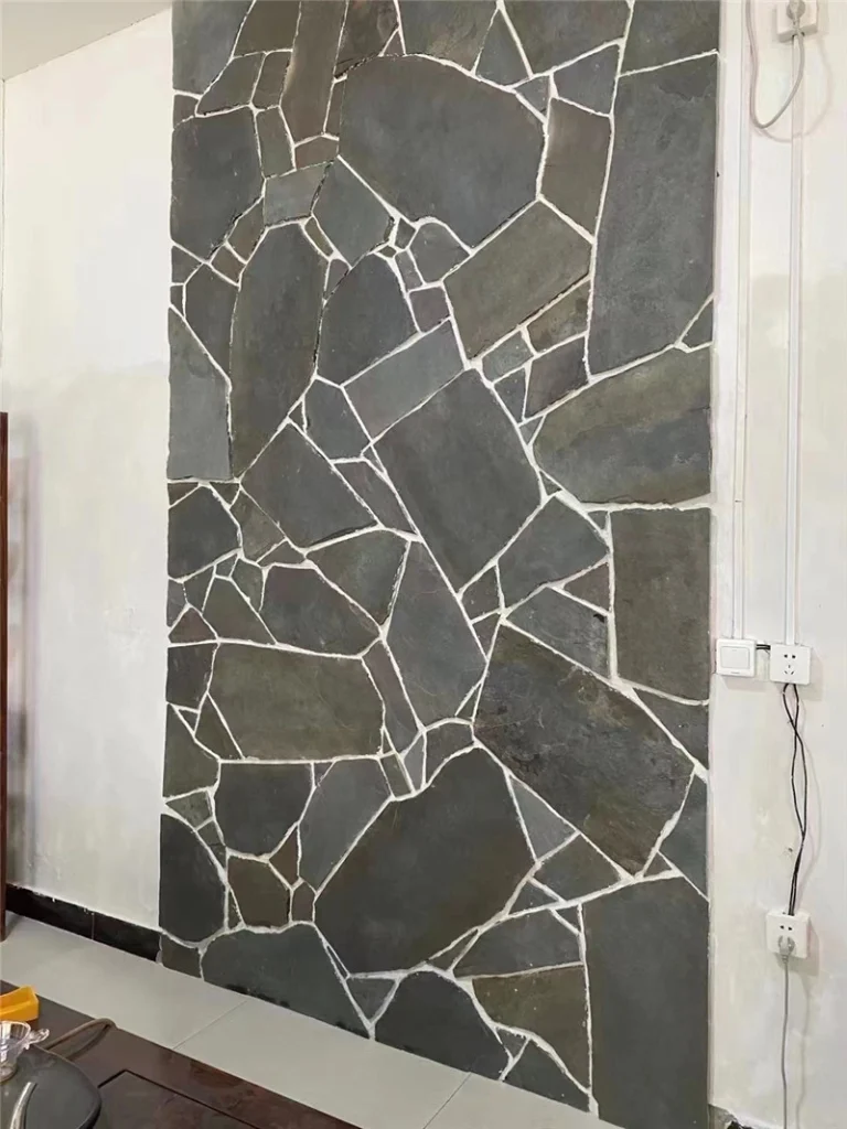 Green‑Grey Crazy Paving slate stone interior accent wall decoration
