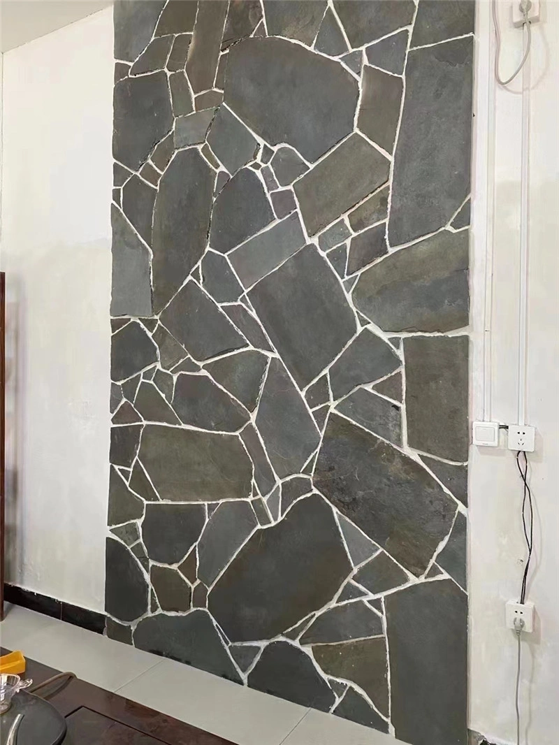 Green‑grey slate irregular stone cladding for interior accent wall