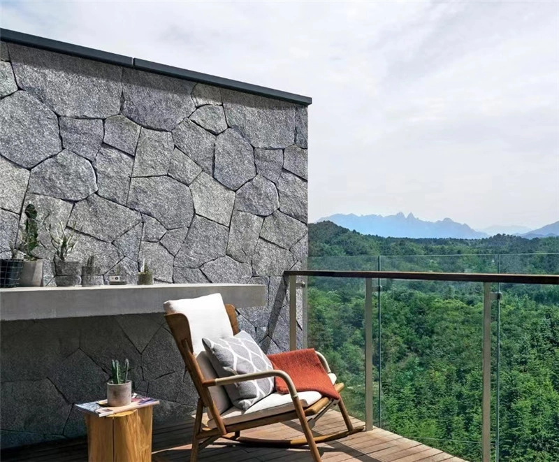 Charcoal grey crazy paving stone for outdoor terrace feature wall landscaping