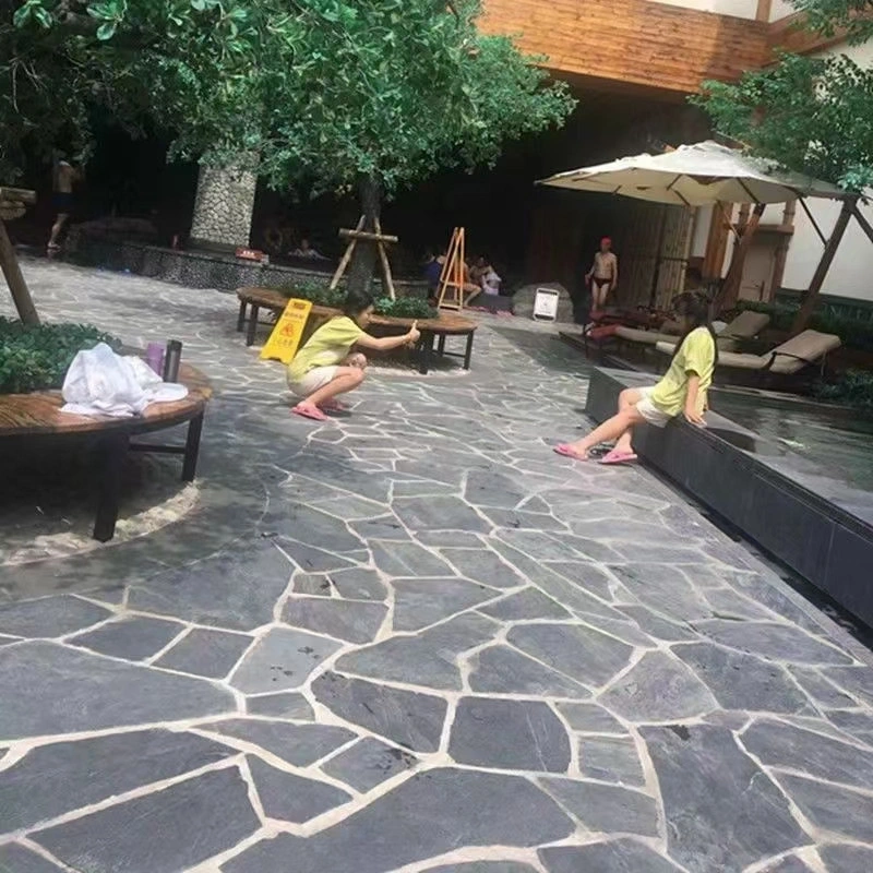 Black slate crazy paving for large villa courtyard patio flooring