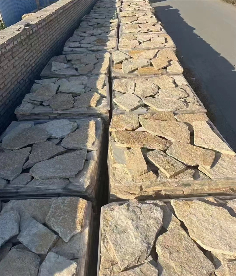 Warm Yellow Crazy Paving Stone used for resort hotel exterior wall cladding