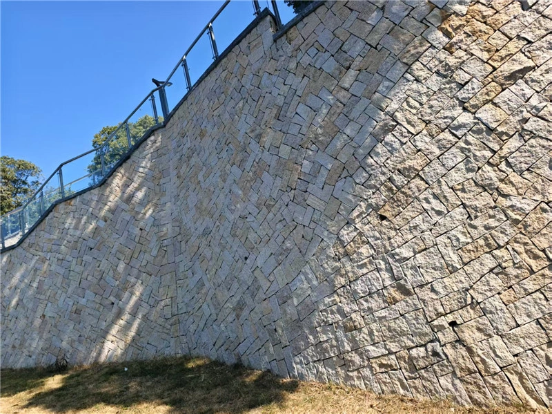 Yellow Rust Crazy Paving Slate hillside retaining wall cladding natural stone outdoor landscape engineering project