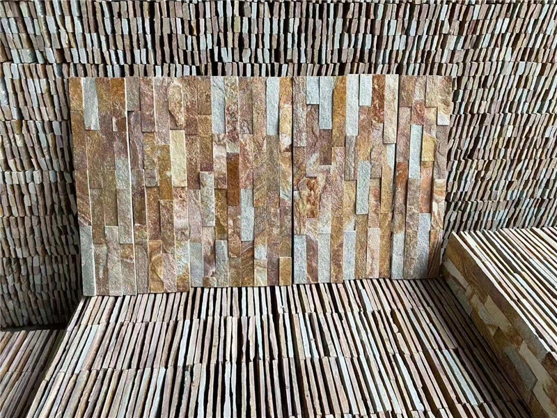 Bulk supply yellow rust stacked ledger stone cladding natural slate wall panels for export