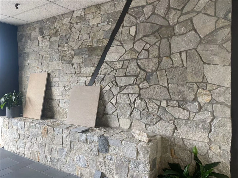 Metallic Grey Crazy Paving Stone indoor wall cladding real‑world application