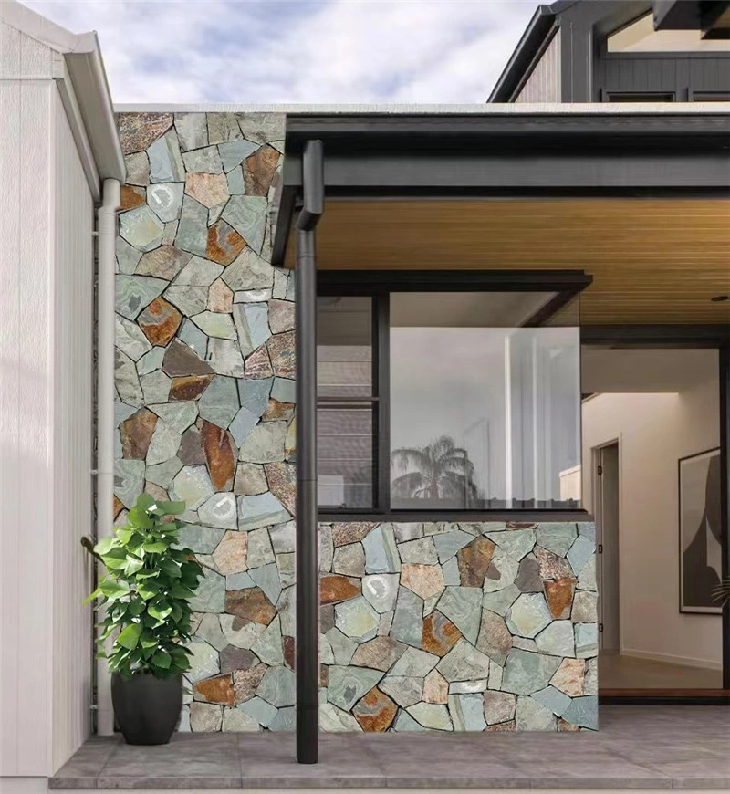 Green‑grey slate stone cladding for villa entrance facade