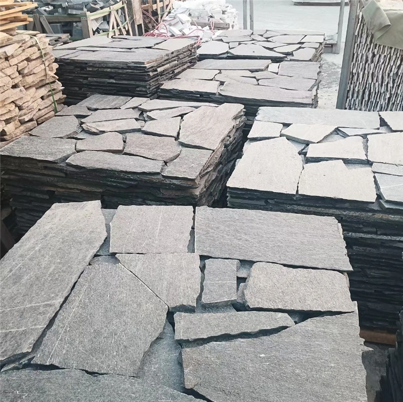 Black slate crazy paving raw loose stock for outdoor paving projects