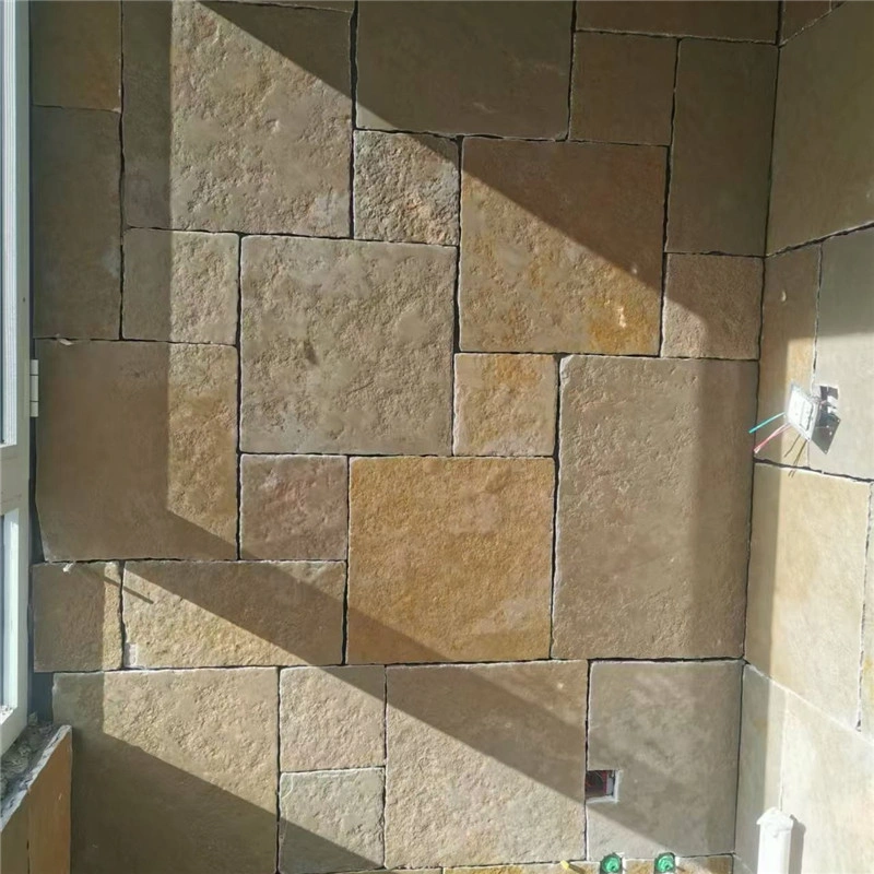 Yellow limestone multi‑size paving, natural limestone flooring for patio and courtyard