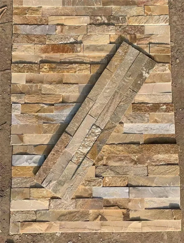 Yellow Wood‑Vein Ledger Stone Wall Cladding for Interior & Exterior Walls