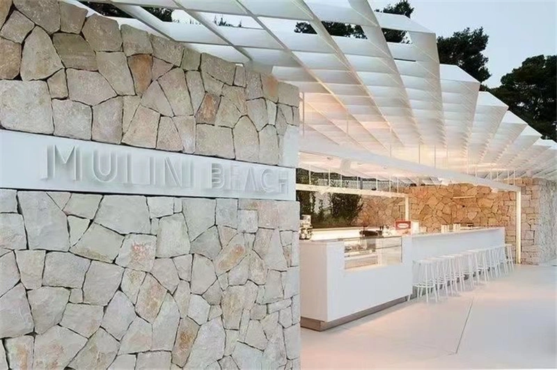 Natural Crazy Beige Sandstone Wall Cladding Applied For Beach Restaurant Exterior Facade Decoration
 
