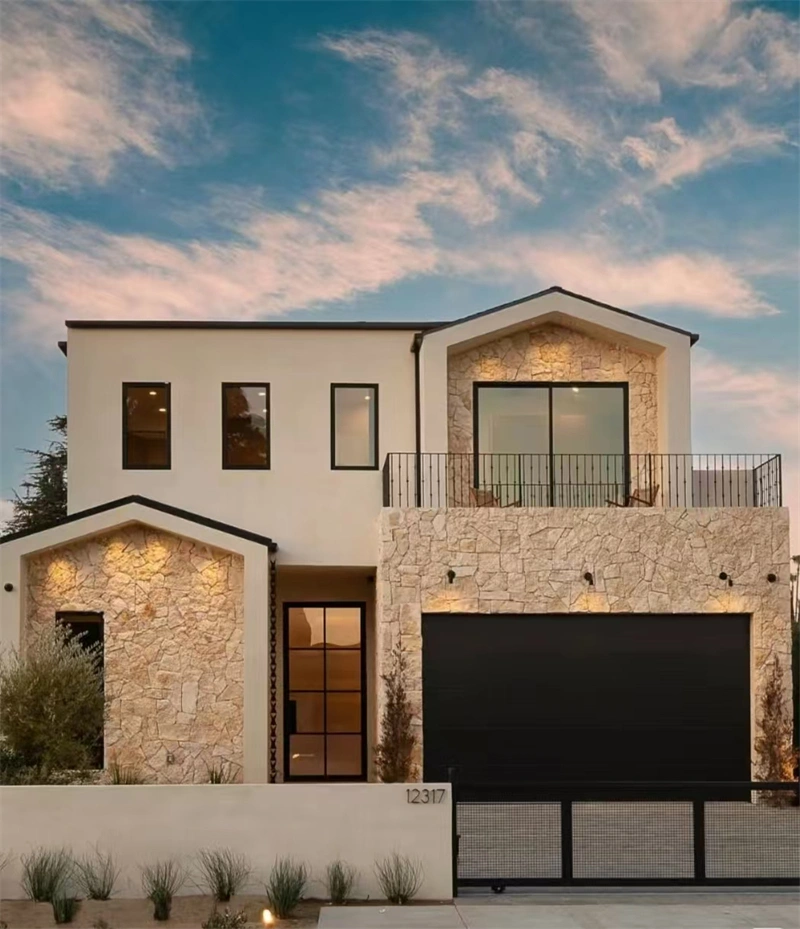 crazy paving stone cladding for modern villa exterior facade wall
