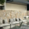 Yellow Rust Crazy Paving Slate exterior feature wall modern villa outdoor lounge landscaping natural stone decoration