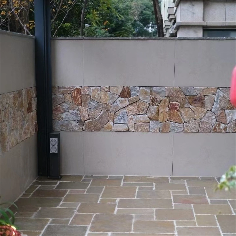 Natural yellow limestone paving and limestone wall stone for residential patio