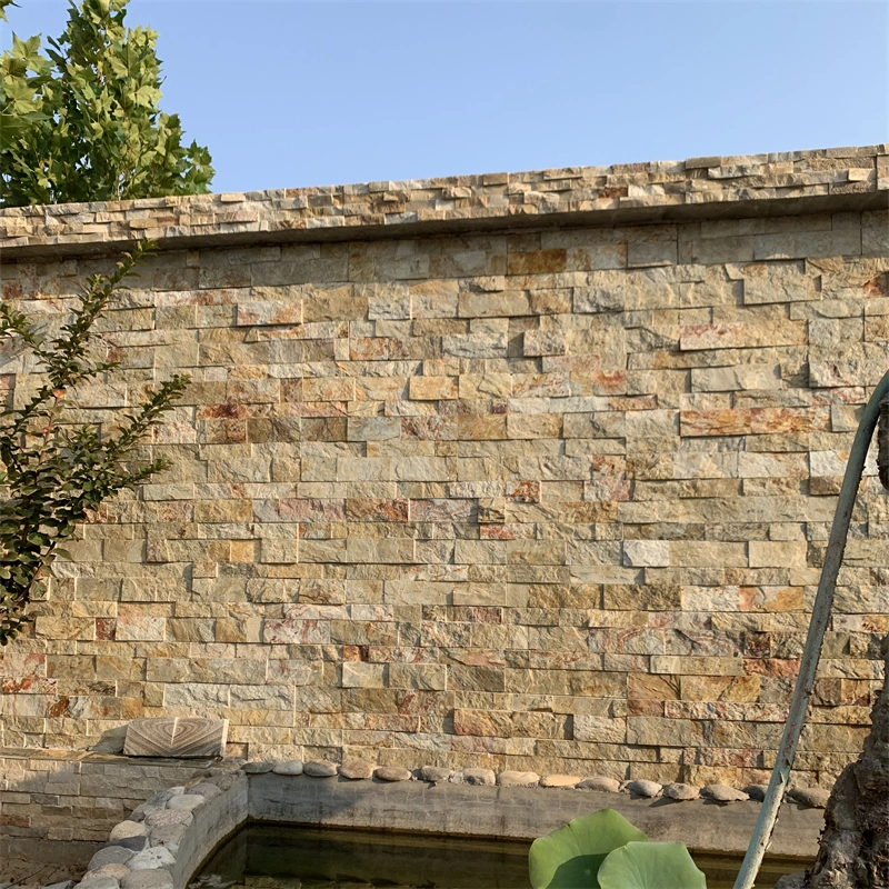Natural Yellow Rust Stacked Stone Retaining Wall Cladding for Garden and Waterside Landscape Design