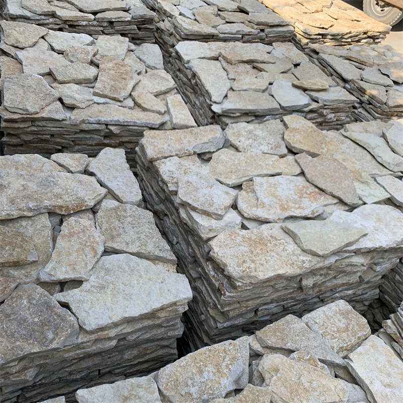 Yellow Rust Crazy Paving Slate stacked natural split face slate raw stone wholesale stock