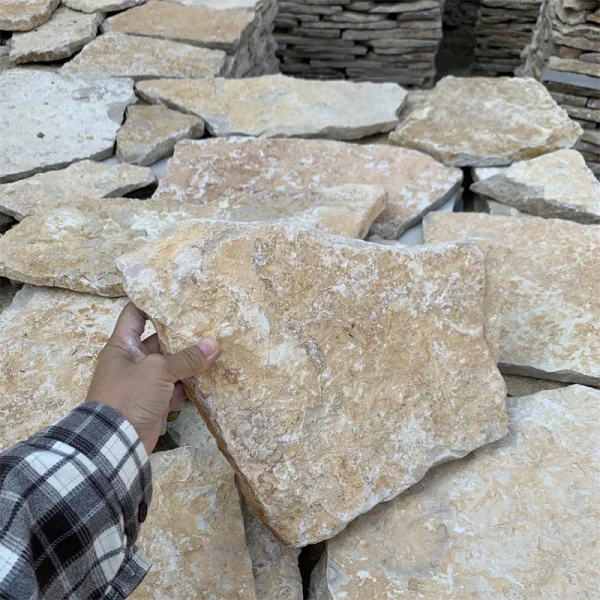 Yellow Rust Crazy Paving Slate | Natural Random Split Face Stone for Villa Exterior Wall & Garden Fence Cladding