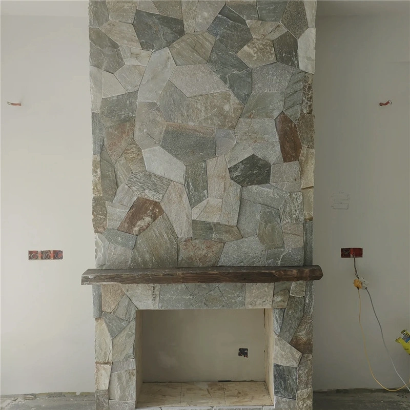 Rustic Crazy Paving Stone interior feature wall, natural slate accent wall design