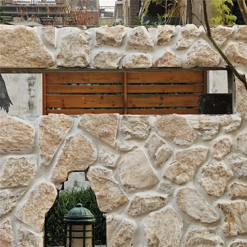 Outdoor pergola area wall cladding with Warm Yellow Crazy Paving Stone