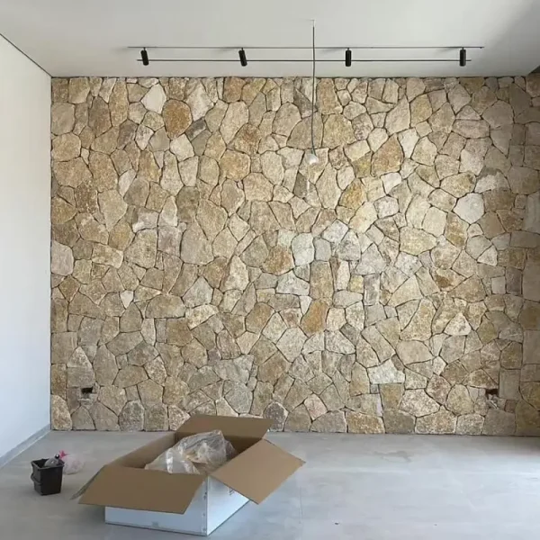 Rustic Yellow Crazy Paving Stone, irregular natural stone for interior feature wall cladding