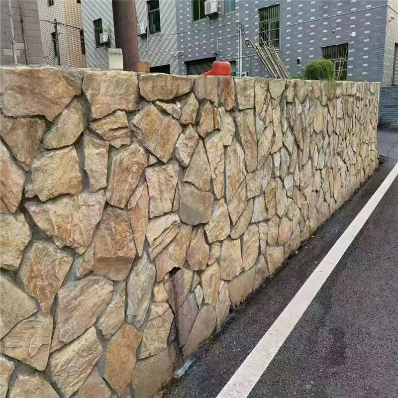 Natural Yellow Wood Grain Stone crazy paving random flagstone for landscape retaining wall project