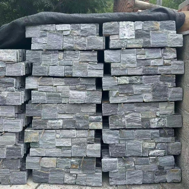 Blue Grey Slate Stacked Stone factory stock, natural slate pieces stacked for export