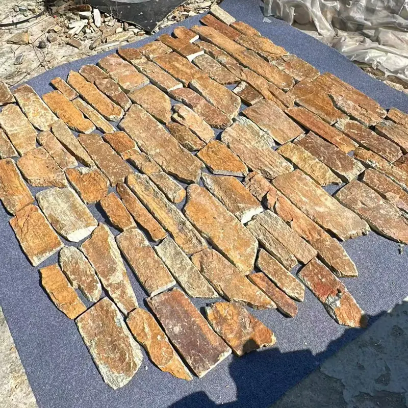 Rust‑Toned Stacked Stone Veneer natural slate ledger stone panels sample display