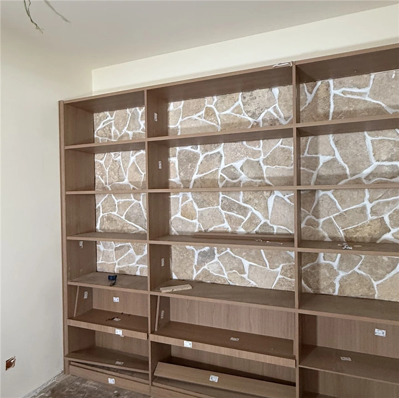 Yellow Stone Interior Wall integrated with custom wooden cabinet