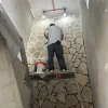 Yellow Limestone Crazy Paving Indoor Installation Site Yellow Limestone Crazy Paving indoor floor ongoing installation natural crazy paving work