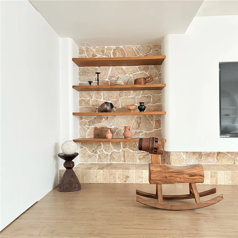 Yellow Stone Interior Wall behind white sofa in modern living room