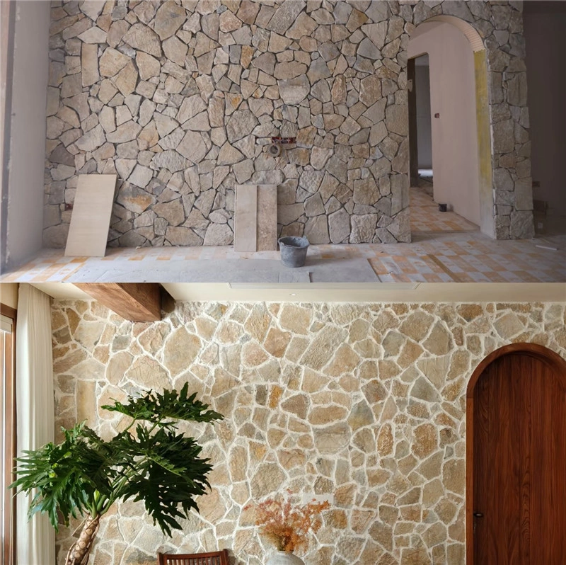 Yellow Stone Interior Wall under construction with unfinished paving stone