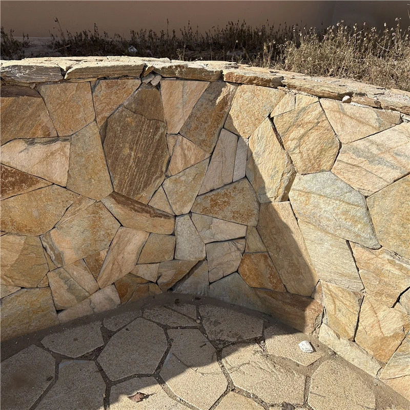 Yellow Wood Grain Wall Stone for curved retaining wall landscape project