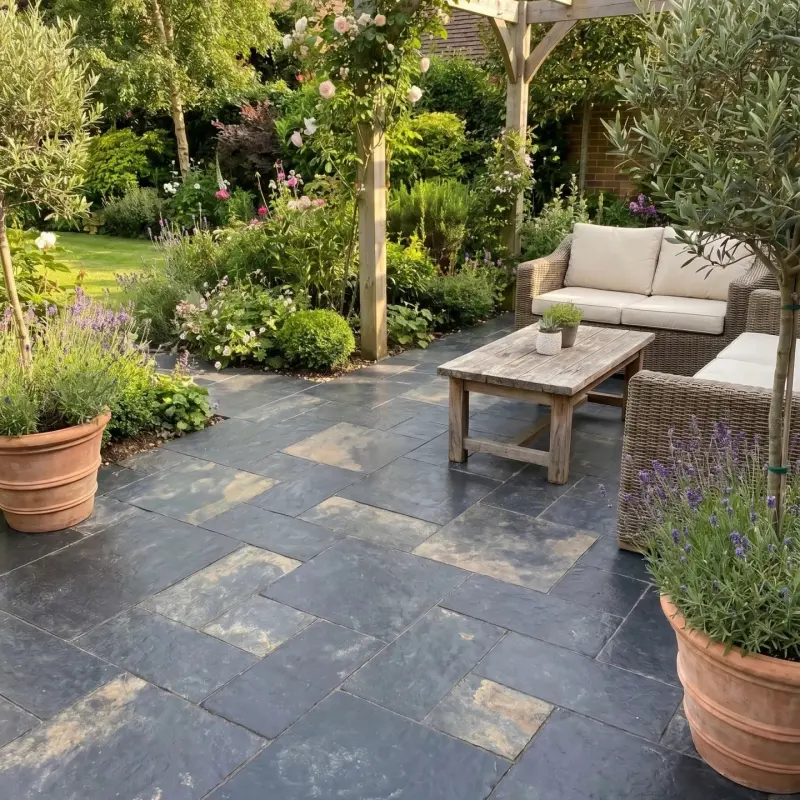 Black Limestone with Gold Veining, natural stone paving for backyard garden patio