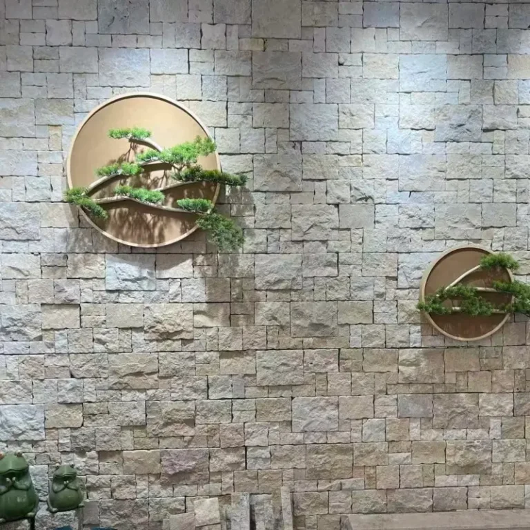 Yellow Beige Limestone Stacked Stone Veneer for Guesthouse Interior Feature Wall
