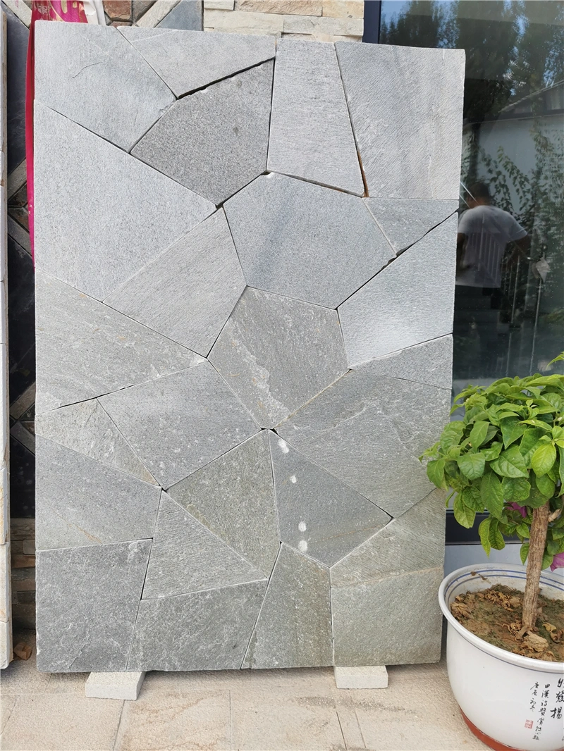 Grey Green Irregular Flagstone, assembled stone panel for exterior wall decoration