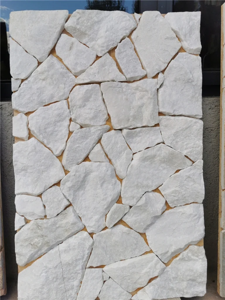 White natural crazy paving wall stone mesh‑mounted panel for outdoor wall decoration