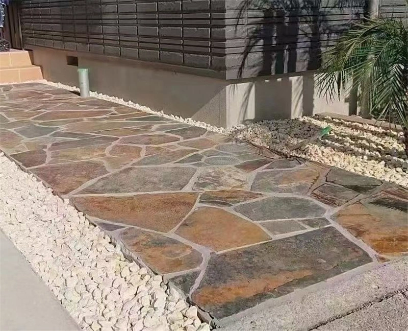 Rusty Slate Crazy Paving residential side walkway outdoor installation