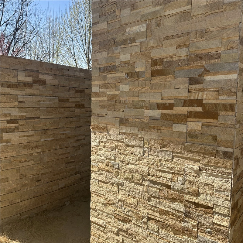 Yellow Wood Vein Wall Stone for Outdoor Corner Landscape Wall
