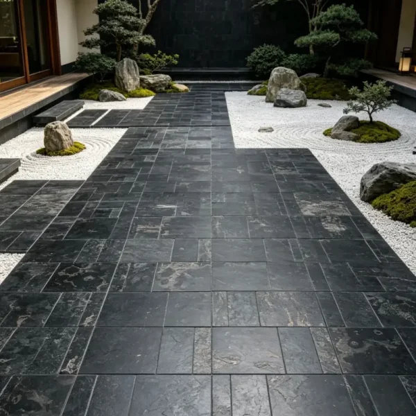 Black Limestone with Gold Veining paving tiles, natural stone garden walkway flooring