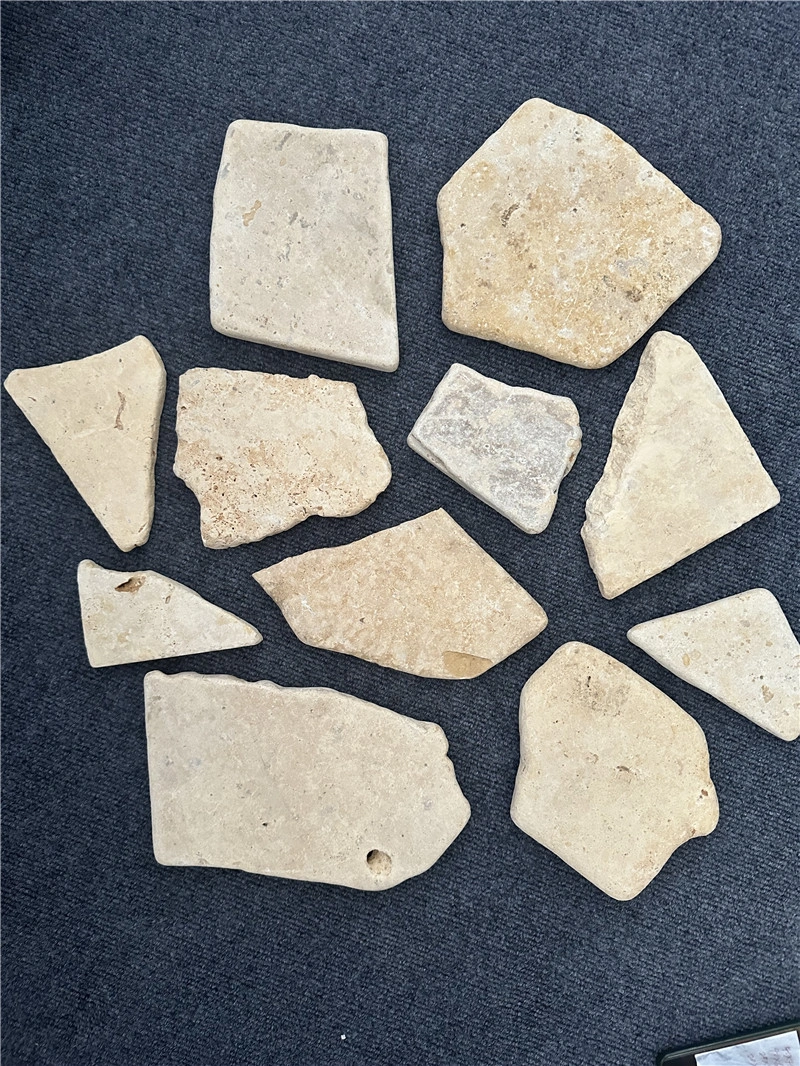 Yellow Limestone Crazy Paving raw irregular limestone slabs sample display for landscaping